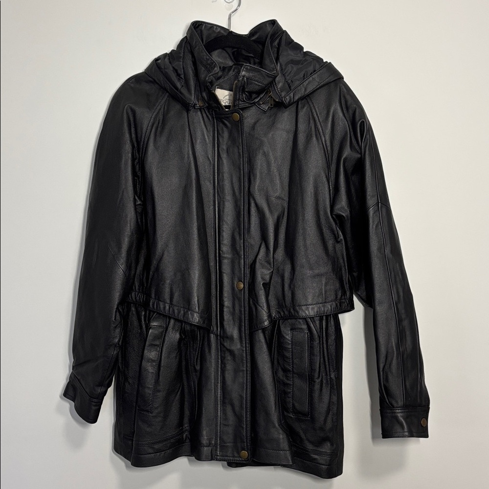 Sequence Genuine Leather Jacket with Removable Hood Women’s Size 12 Black
